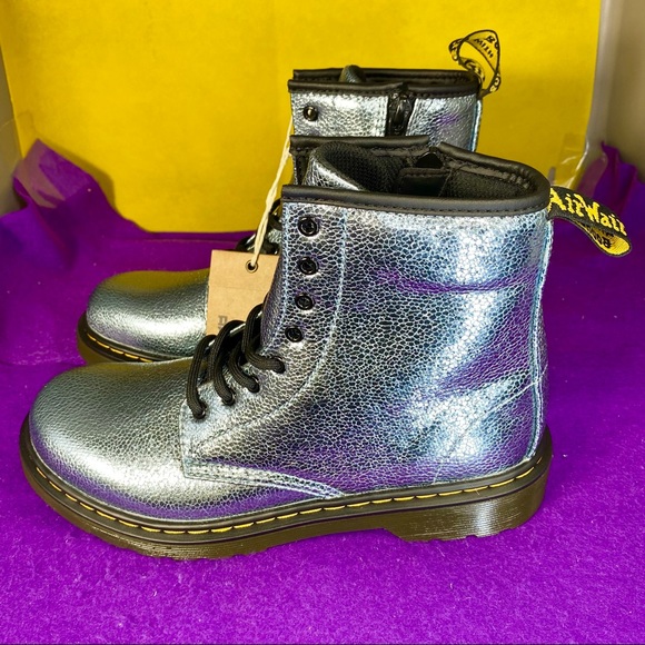 Dr. Martens Glitter J Metallic Blue Lace Up Boots - Picture 1 of 11
